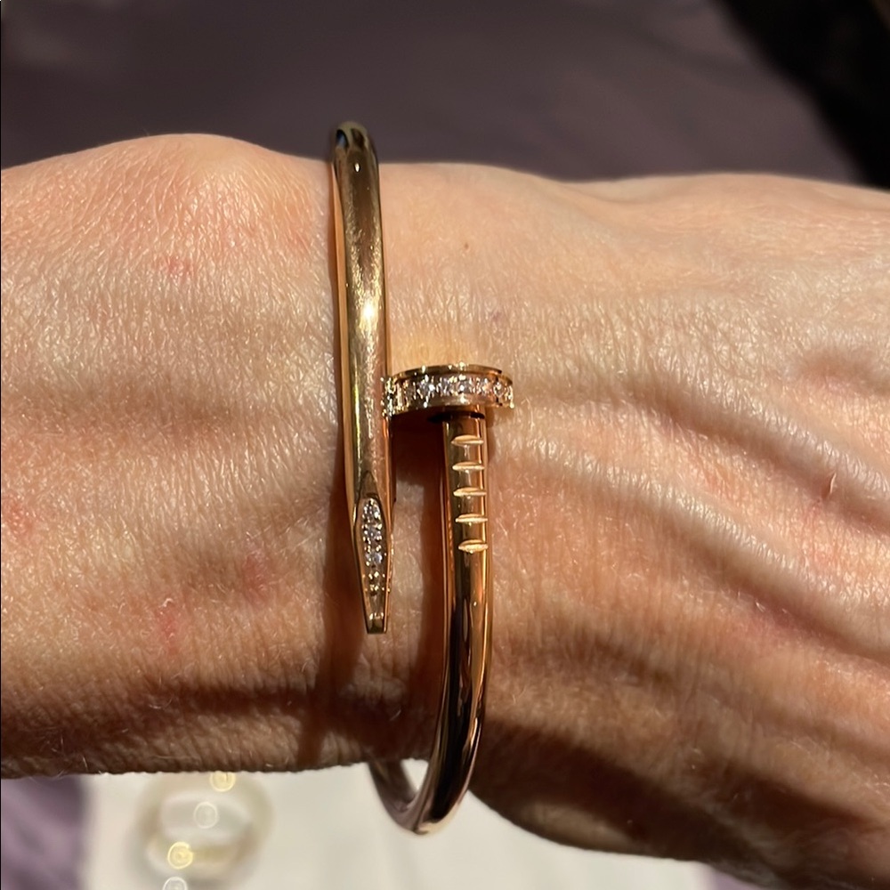 Elegant Rose Gold Nail Bracelet with Diamond look Accents NBW